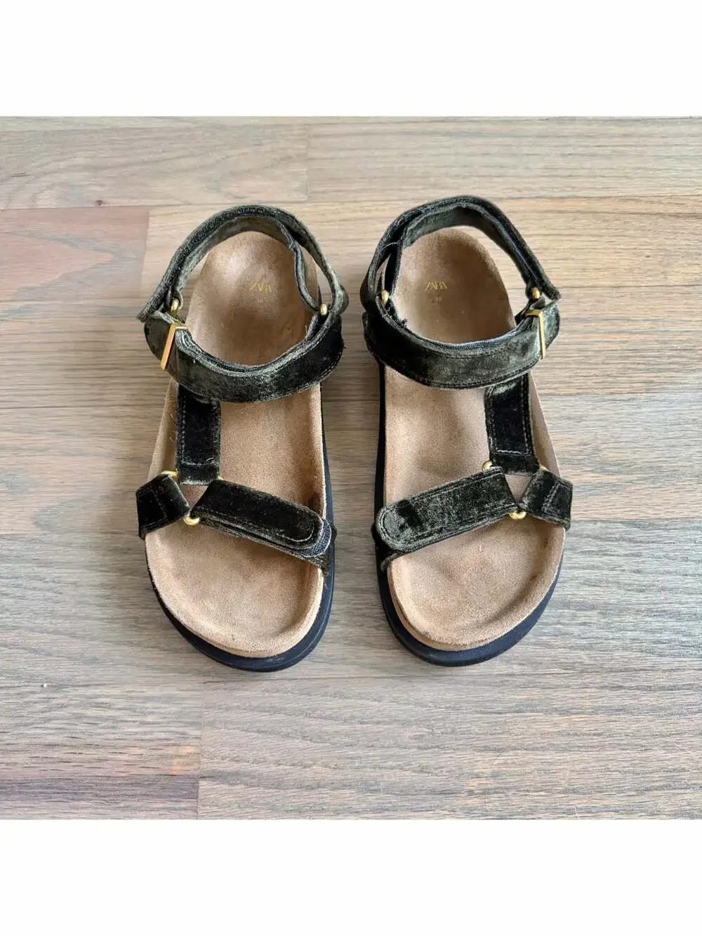 Zara Olive Green Velvet Strappy Platform Sandals Size 38/ US 7.5